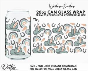 Western Easter 20oz Libbey Glass Can SVG Wrap PNG DXF Cup Cutting File