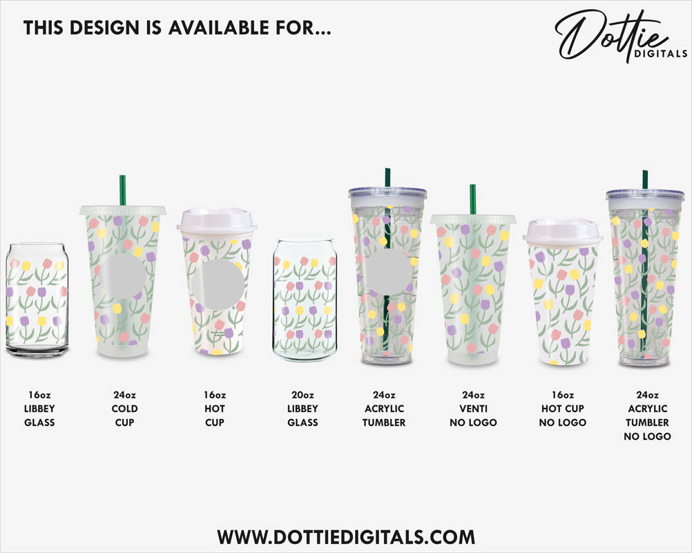 Tulips 16oz Starbucks Hot Cup Wrap SVG PNG DXF Cutting File