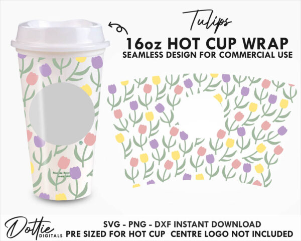 Tulips 16oz Starbucks Hot Cup Wrap SVG PNG DXF Cutting File