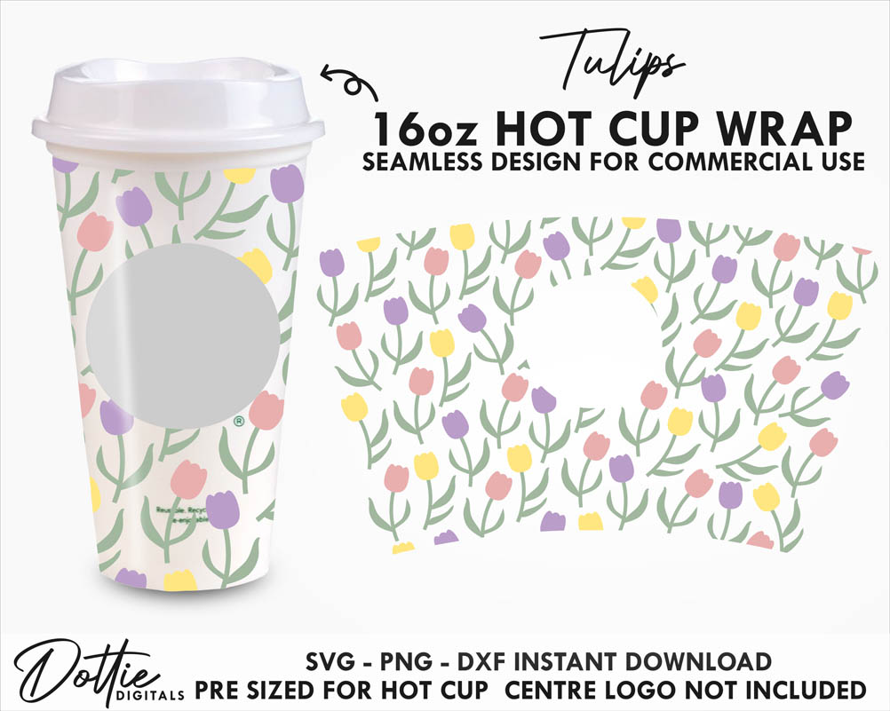 Tulips 16oz Starbucks Hot Cup Wrap SVG PNG DXF Cutting File