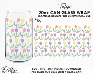 Tulips 20oz Libbey Glass Can SVG Wrap PNG DXF Cup Cutting File