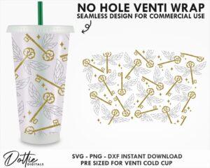 Keys With Wings 24oz Starbucks No Hole Cold Cup Wrap SVG
