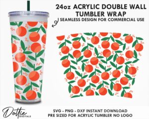 Oranges 24oz Starbucks No Hole Double Wall Acrylic Tumbler Wrap SVG