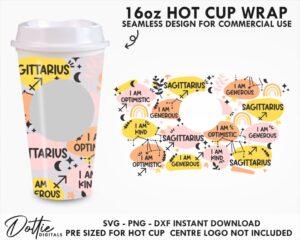 Sagittarius Star Sign Affirmations 16oz Starbucks Hot Cup Wrap SVG