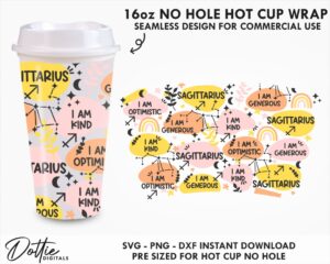 Sagittarius Star Sign Affirmations 16oz Starbucks No Hole Hot Cup Wrap SVG