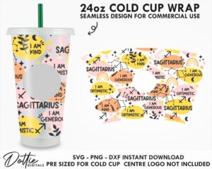 Sagittarius Star Sign Affirmations 24oz Starbucks Cold Cup Wrap SVG