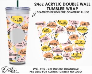 Scorpio Star Sign Affirmations 24oz Starbucks Double Wall Acrylic Tumbler Wrap SVG