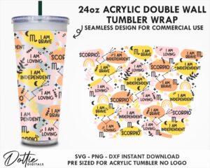 Scorpio Star Sign Affirmations 24oz Starbucks No Hole Double Wall Acrylic Tumbler Wrap SVG