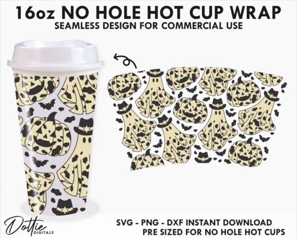 Halloween Spooky Cowboys 16oz Starbucks No Hole Hot Cup Wrap SVG