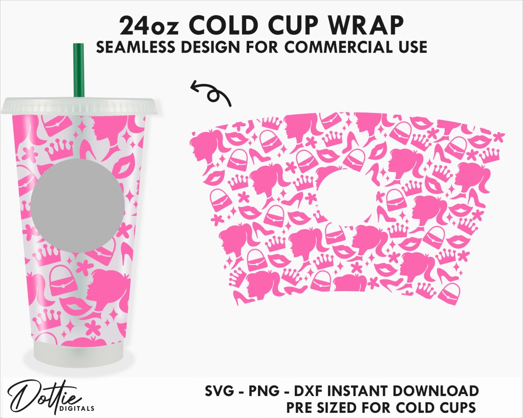 Pink Doll 24oz Starbucks Cold Cup Wrap SVG PNG DXF Cutting File