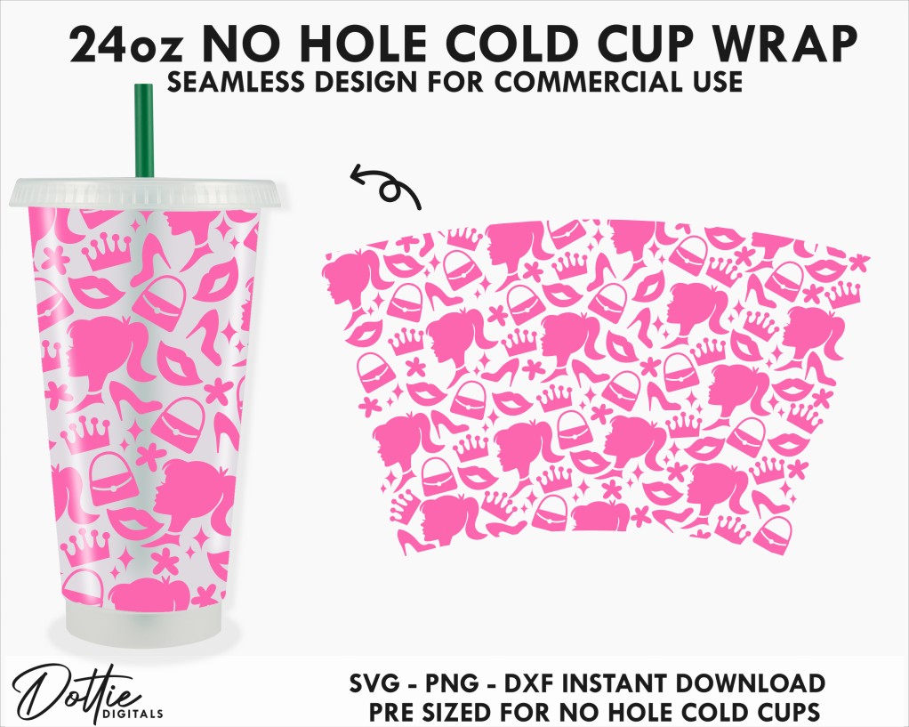 Pink Doll 24oz Starbucks Cold Cup Wrap SVG PNG DXF Cutting File