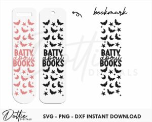 Batty About Books Halloween Bookmark Design SVG