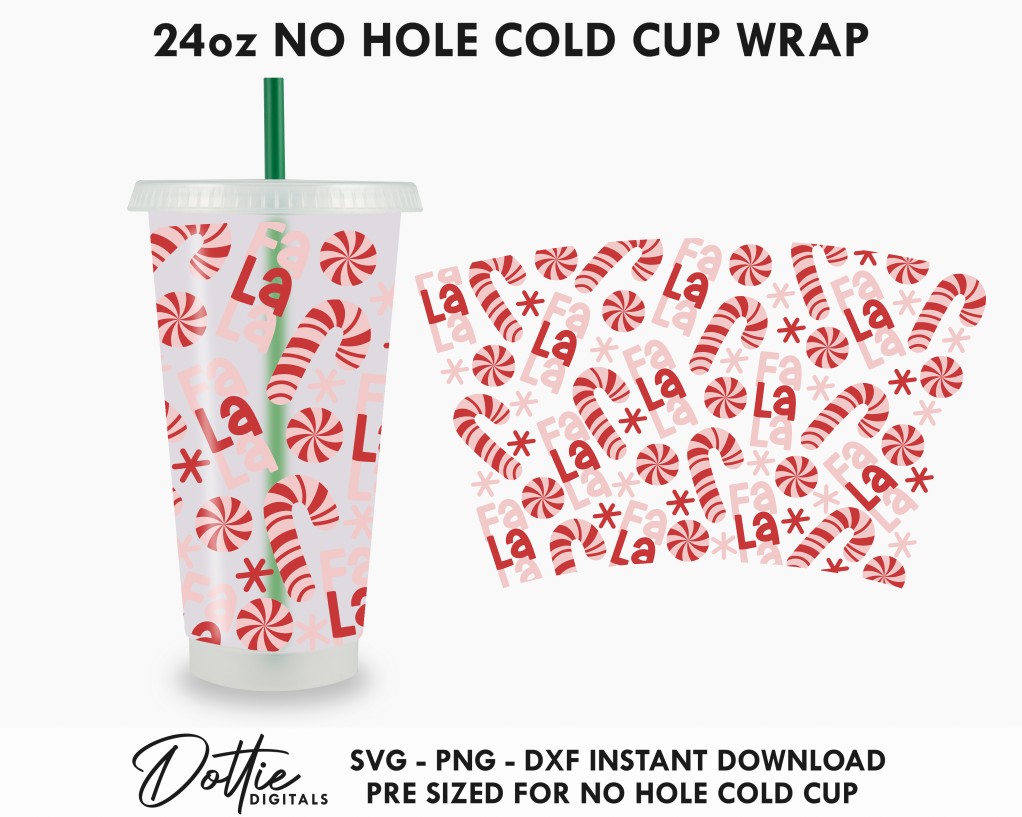 Fa la la Christmas Starbucks tumbler cup wrap craft cutting SVG