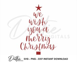 Fancy Script Merry Christmas Tree SVG PNG DXF