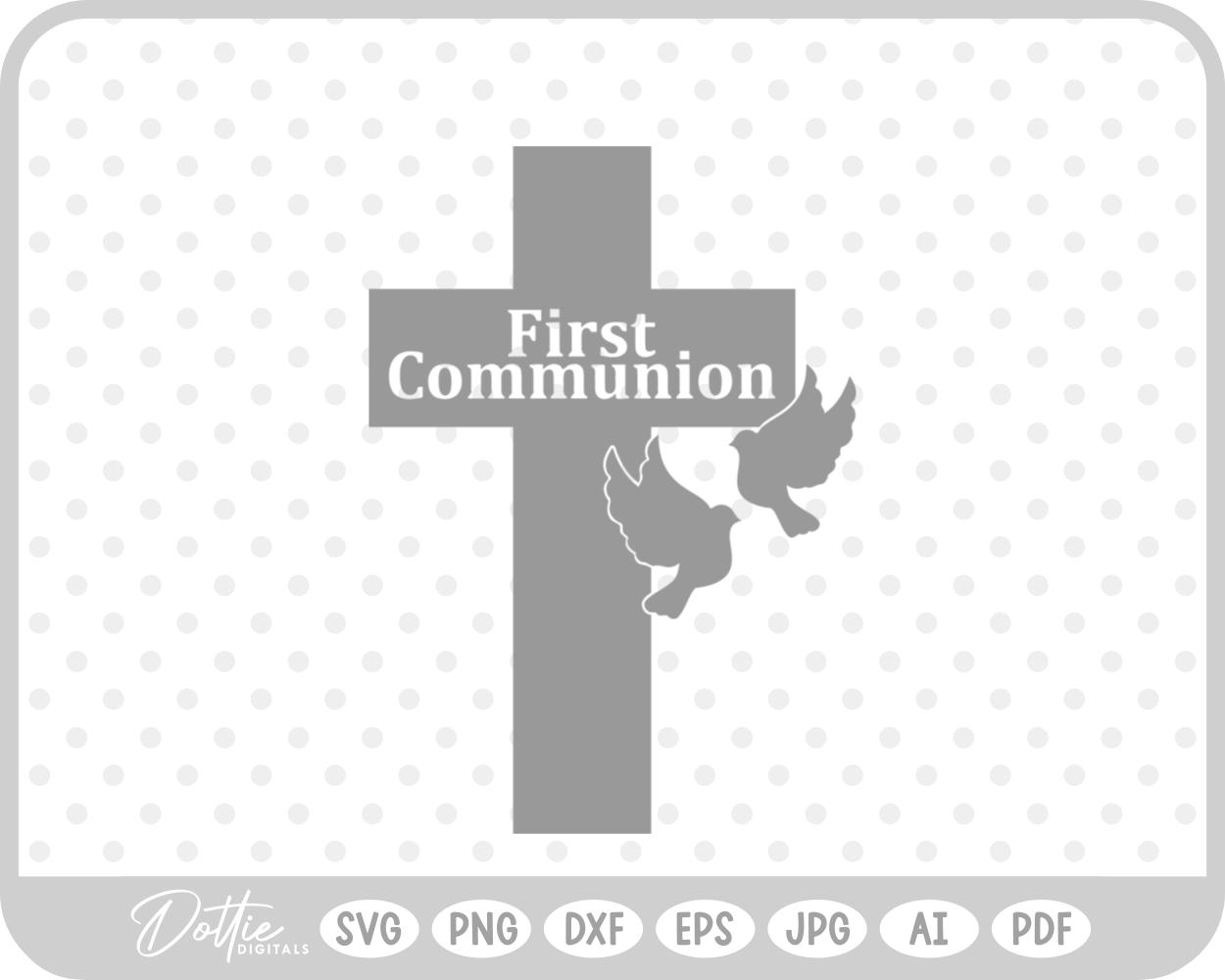 First Communion Cross with Doves SVG PNG DXF – Cricut Silhouette Cutting File
