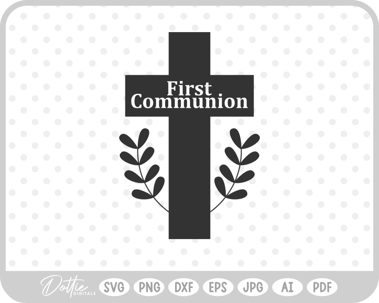First Communion Cross Botanical SVG PNG DXF – Cricut Silhouette Cutting File