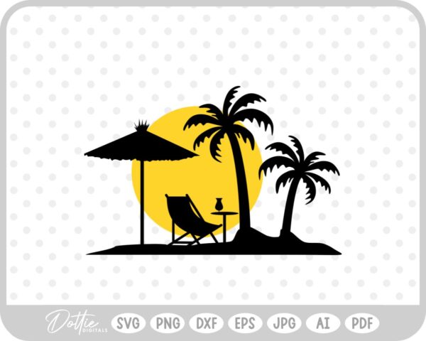 Palm Tree Tropical Plant Summer Vacay Sunset Deck Chair SVG PNG DXF – Cricut Silhouette Cutting File