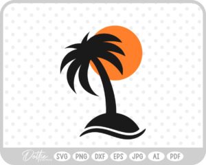 Palm Tree Island Sea Ocean Beach Summer Vacation Sunset Sun SVG PNG DXF – Cricut Silhouette Cutting File