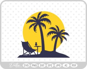Palm Tree Island Sea Ocean Beach Summer Vacation SVG PNG DXF – Cricut Silhouette Cutting File