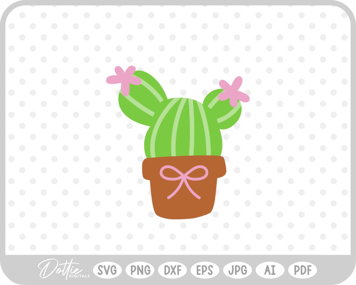 Striped Bow Cactus Plant Pot SVG PNG DXF – Cricut Silhouette Cutting File
