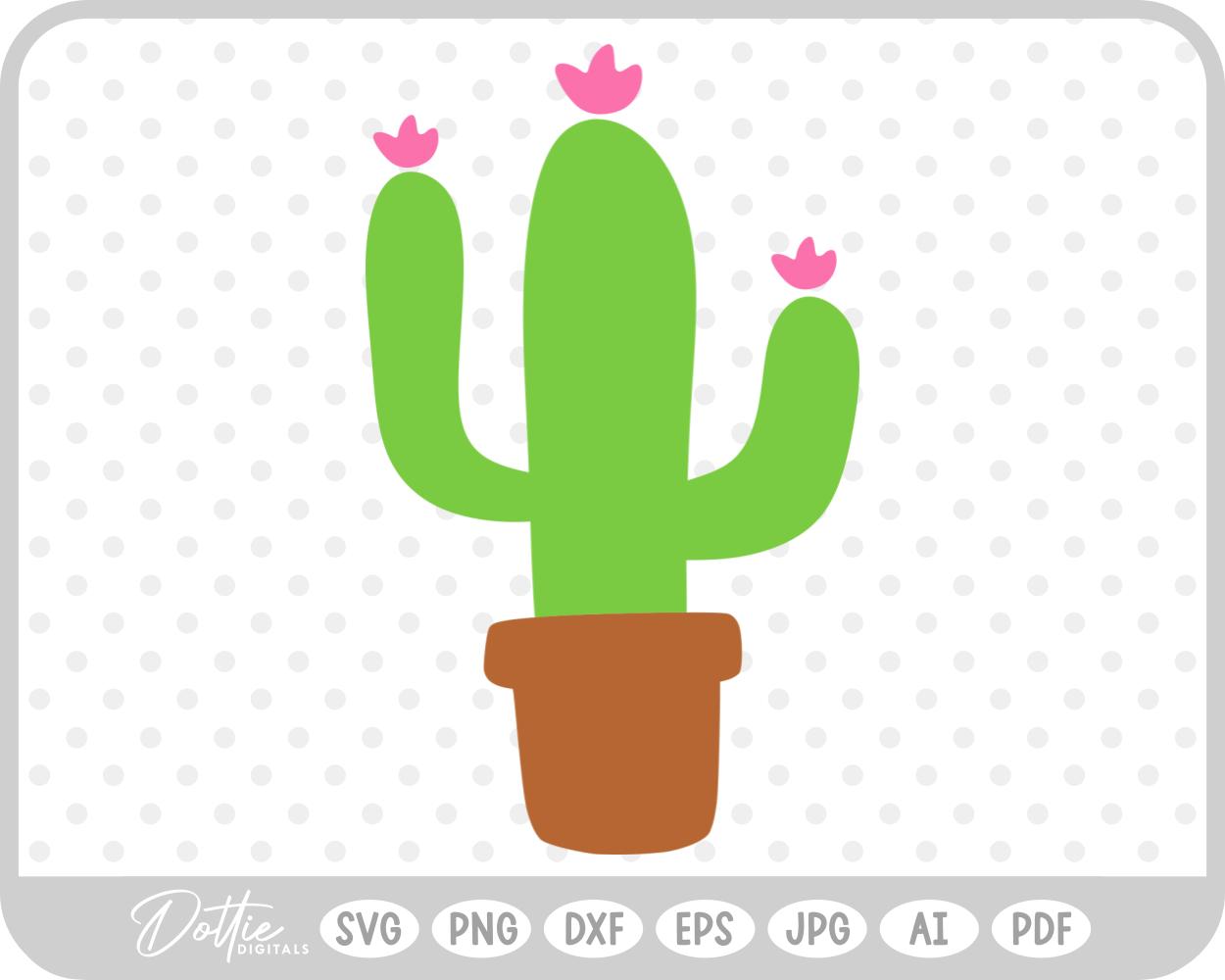 Flowering Cactus with Plant Pot SVG PNG DXF – Cricut Silhouette Cutting File