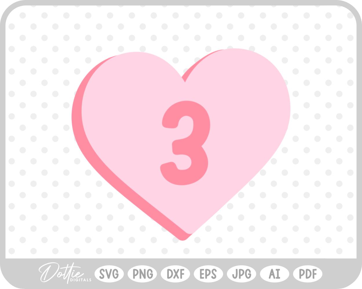 Candy Heart Shape Number 3 Three SVG PNG DXF – Cricut Silhouette Cutting File