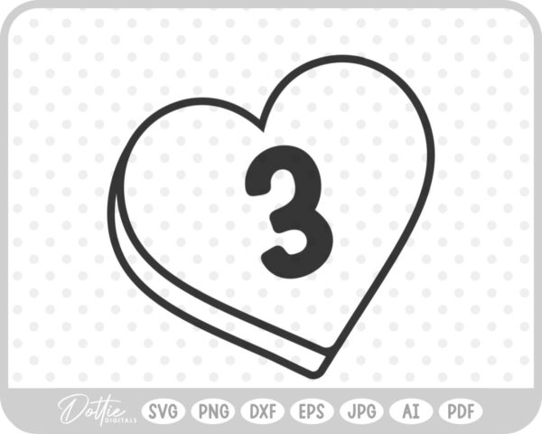 Candy Heart Shape Number 3 Three SVG PNG DXF – Cricut Silhouette Cutting File