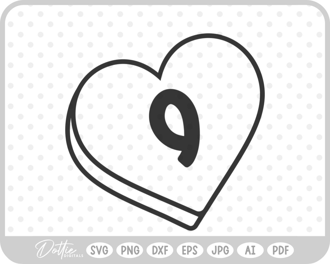 Candy Heart Shape Number 9 Nine SVG PNG DXF – Cricut Silhouette Cutting File