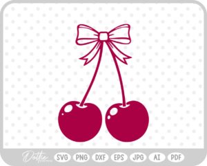 Cute Cherry Cherries With Bow Valentine's Day SVG PNG DXF – Cricut Silhouette Cutting File