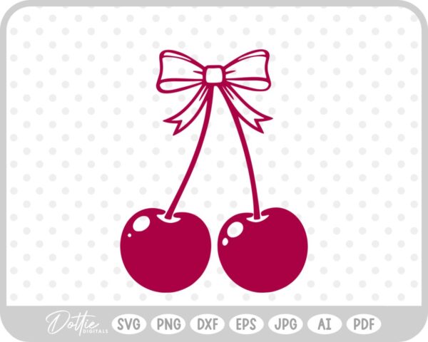 Cute Cherry Cherries With Bow Valentine's Day SVG PNG DXF – Cricut Silhouette Cutting File