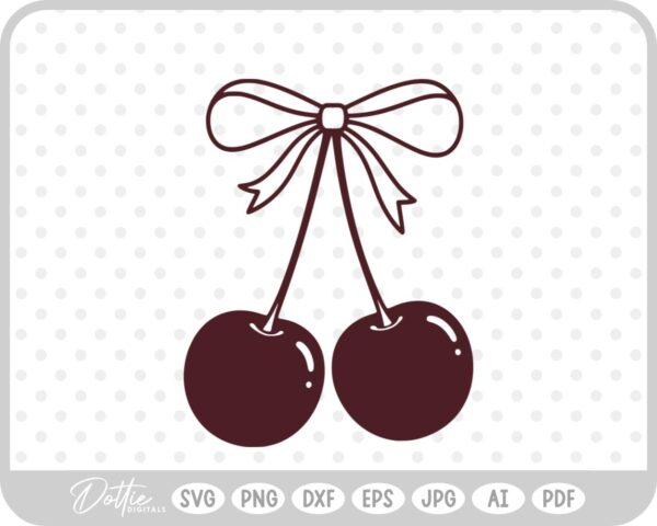 Cute Cherry Cherries With Bow Valentine's Day SVG PNG DXF – Cricut Silhouette Cutting File