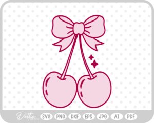 Cute Cherry Cherries With Bow and Sparkles Valentine's Day SVG PNG DXF – Cricut Silhouette Cutting File