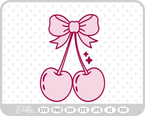 Cute Cherry Cherries With Bow and Sparkles Valentine's Day SVG PNG DXF – Cricut Silhouette Cutting File