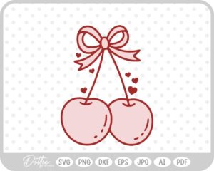 Cute Cherry Cherries With Bow and Hearts Valentine's Day SVG PNG DXF – Cricut Silhouette Cutting File