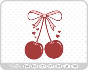 Cute Cherry Cherries With Bow and Sparkles  SVG PNG DXF – Cricut Silhouette Cutting File