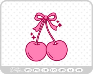 Cute Cherry Cherries With Bow and Sparkles  SVG PNG DXF – Cricut Silhouette Cutting File