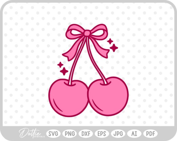 Cute Cherry Cherries With Bow and Sparkles  SVG PNG DXF – Cricut Silhouette Cutting File