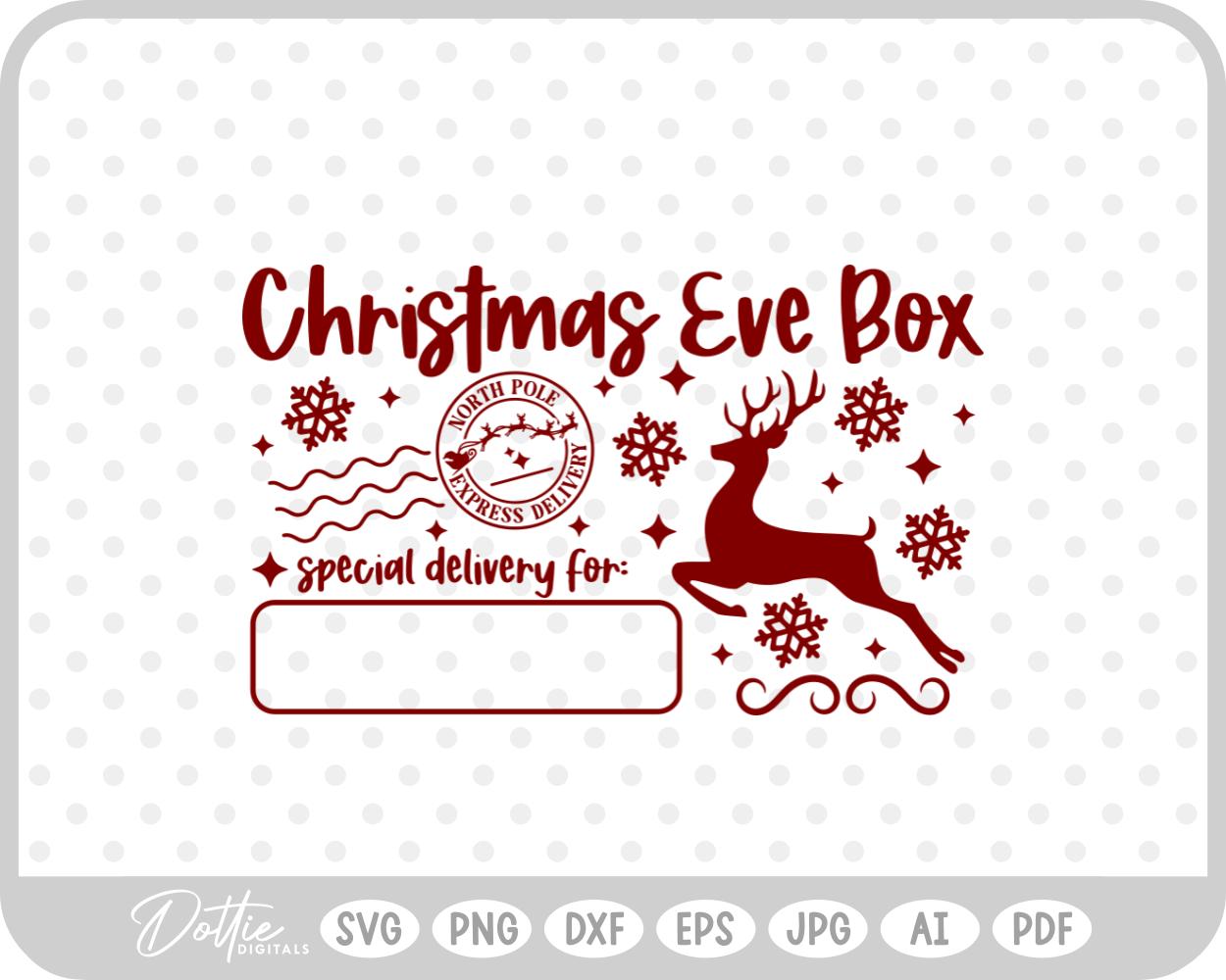 Christmas Eve Box Sticker Name Festive Gift SVG PNG DXF – Cricut Silhouette Cutting File
