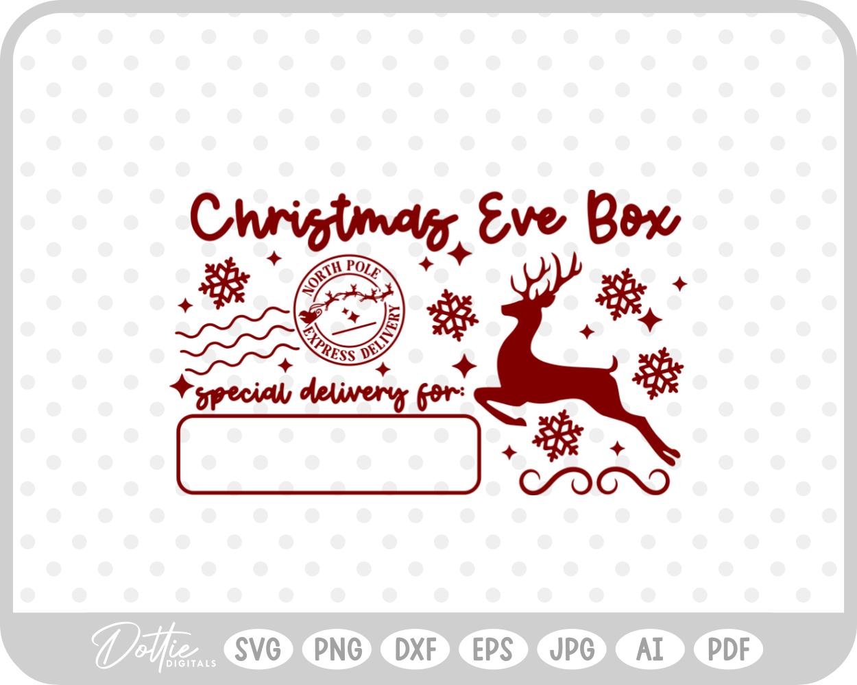 Christmas Eve Box Sticker Name Festive Gift SVG PNG DXF – Cricut Silhouette Cutting File