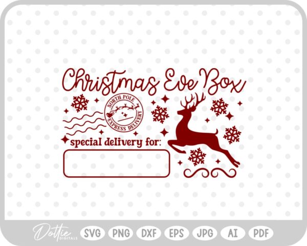 Christmas Eve Box Sticker Name Festive Gift SVG PNG DXF – Cricut Silhouette Cutting File