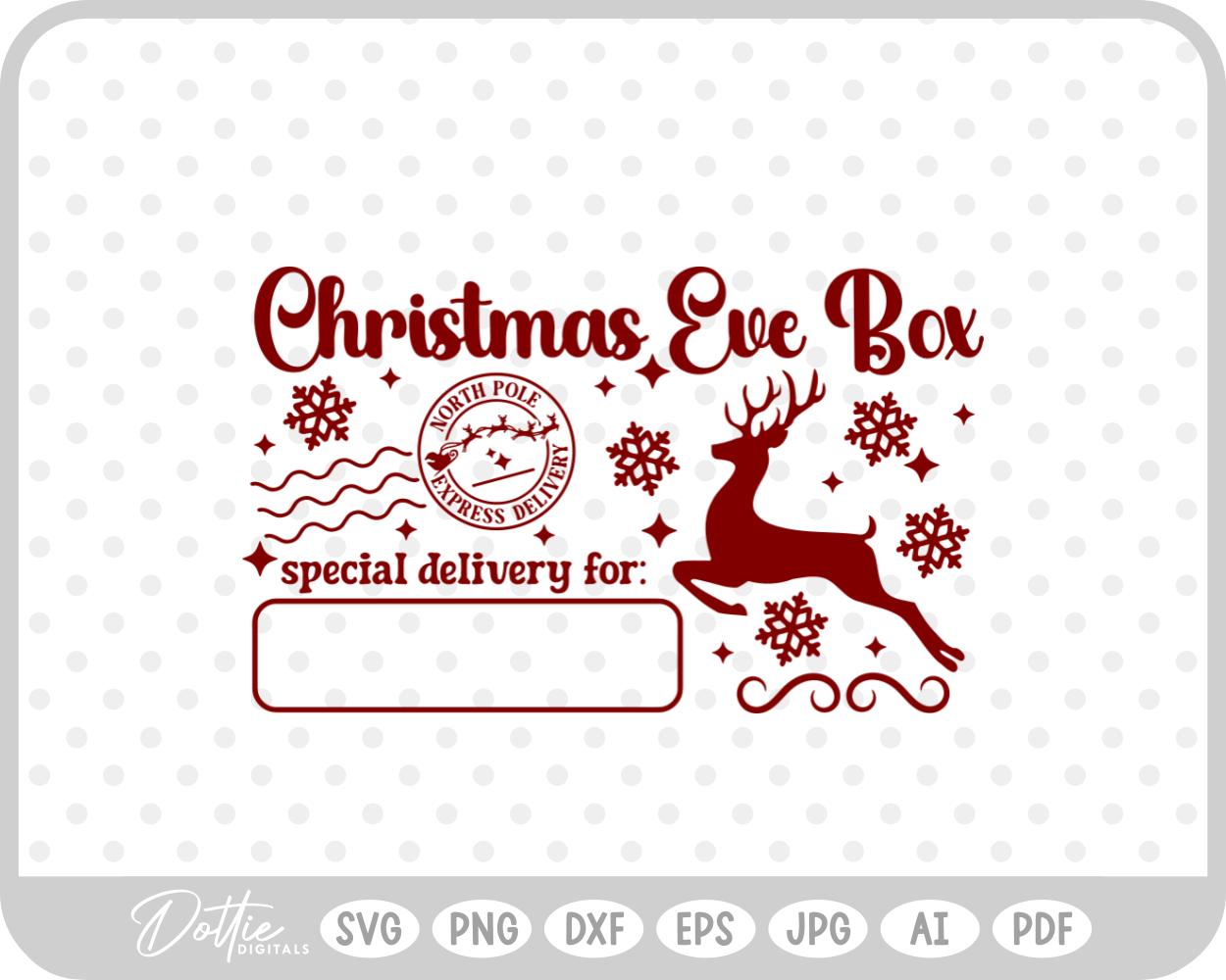 Christmas Eve Box Sticker Name Festive Gift SVG PNG DXF – Cricut Silhouette Cutting File