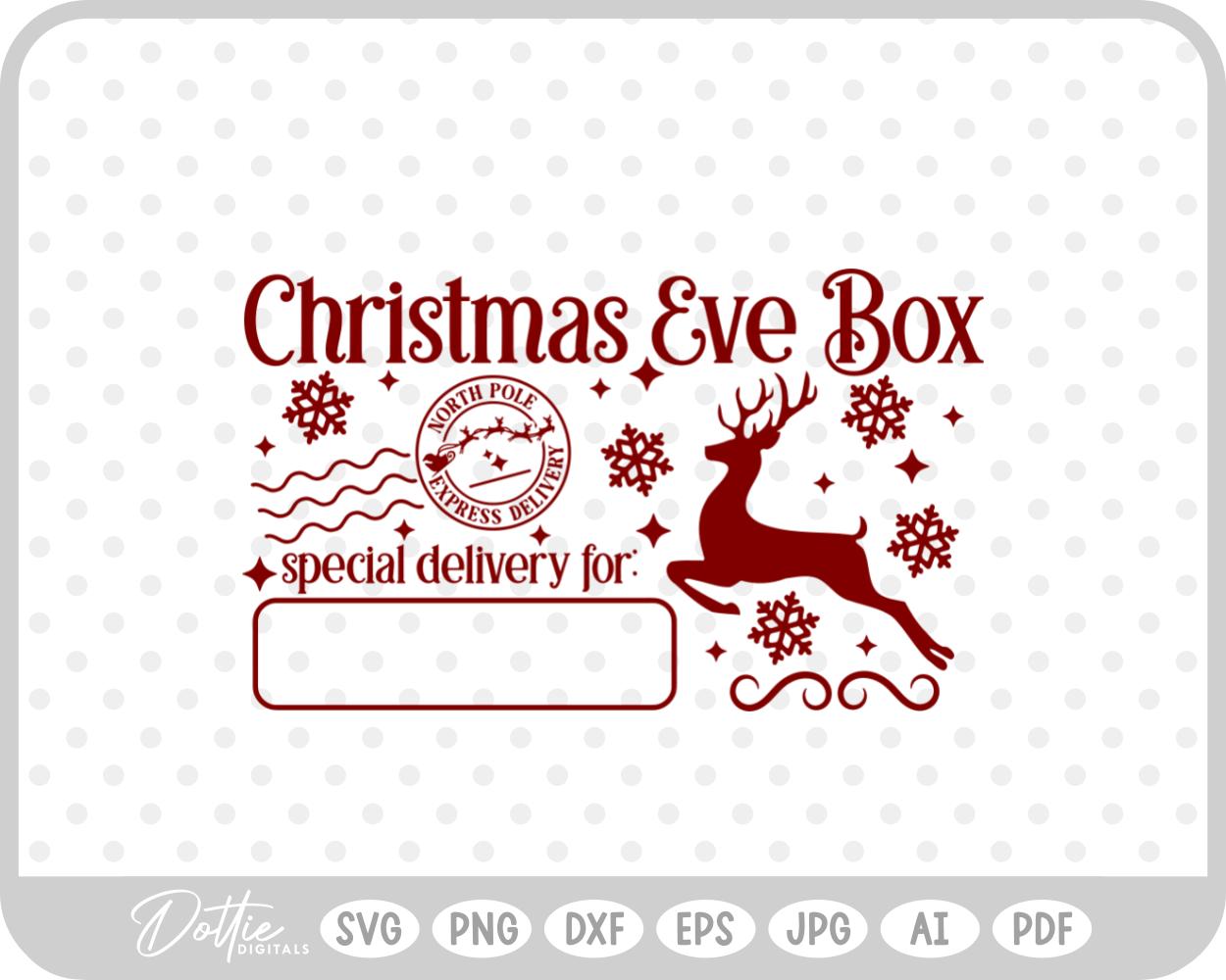 Christmas Eve Box Sticker Name Festive Gift SVG PNG DXF – Cricut Silhouette Cutting File