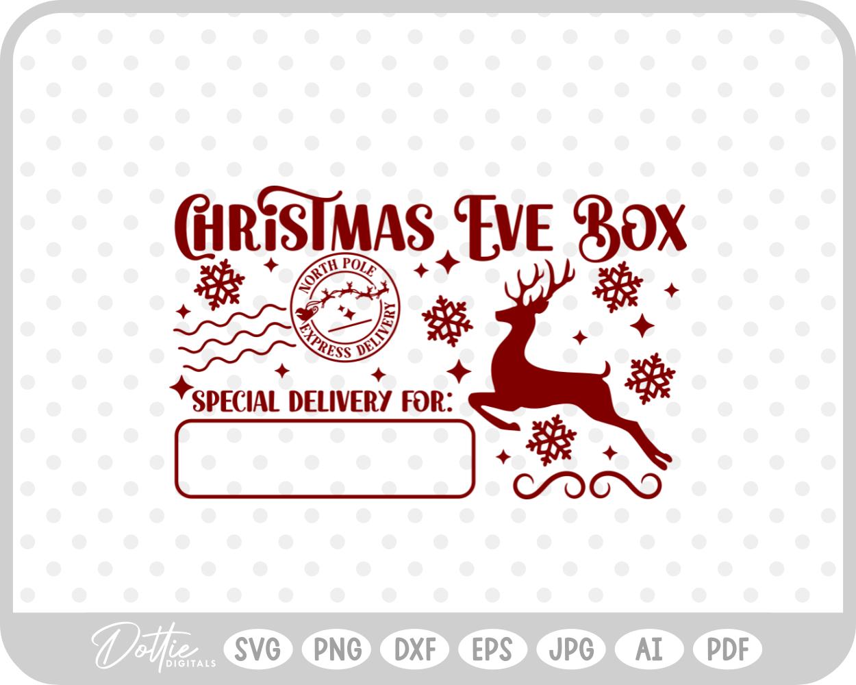 Christmas Eve Box Sticker Name Festive Gift SVG PNG DXF – Cricut Silhouette Cutting File