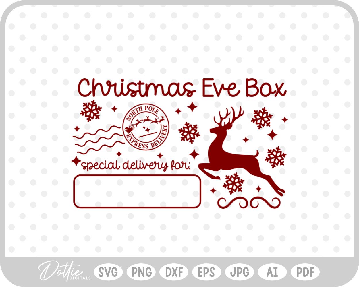 Christmas Eve Box Sticker Name Festive Gift SVG PNG DXF – Cricut Silhouette Cutting File