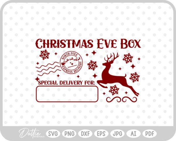 Christmas Eve Box Sticker Name Festive Gift SVG PNG DXF – Cricut Silhouette Cutting File