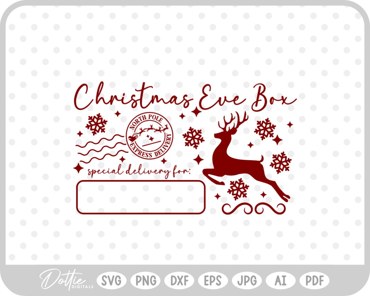 Christmas Eve Box Sticker Name Festive Gift SVG PNG DXF – Cricut Silhouette Cutting File