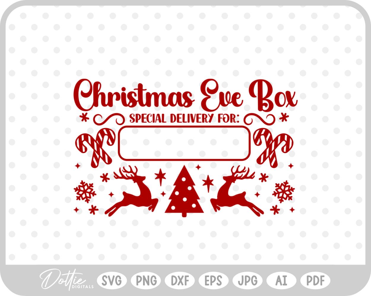 Christmas Eve Box Sticker Name Festive Gift SVG PNG DXF – Cricut Silhouette Cutting File