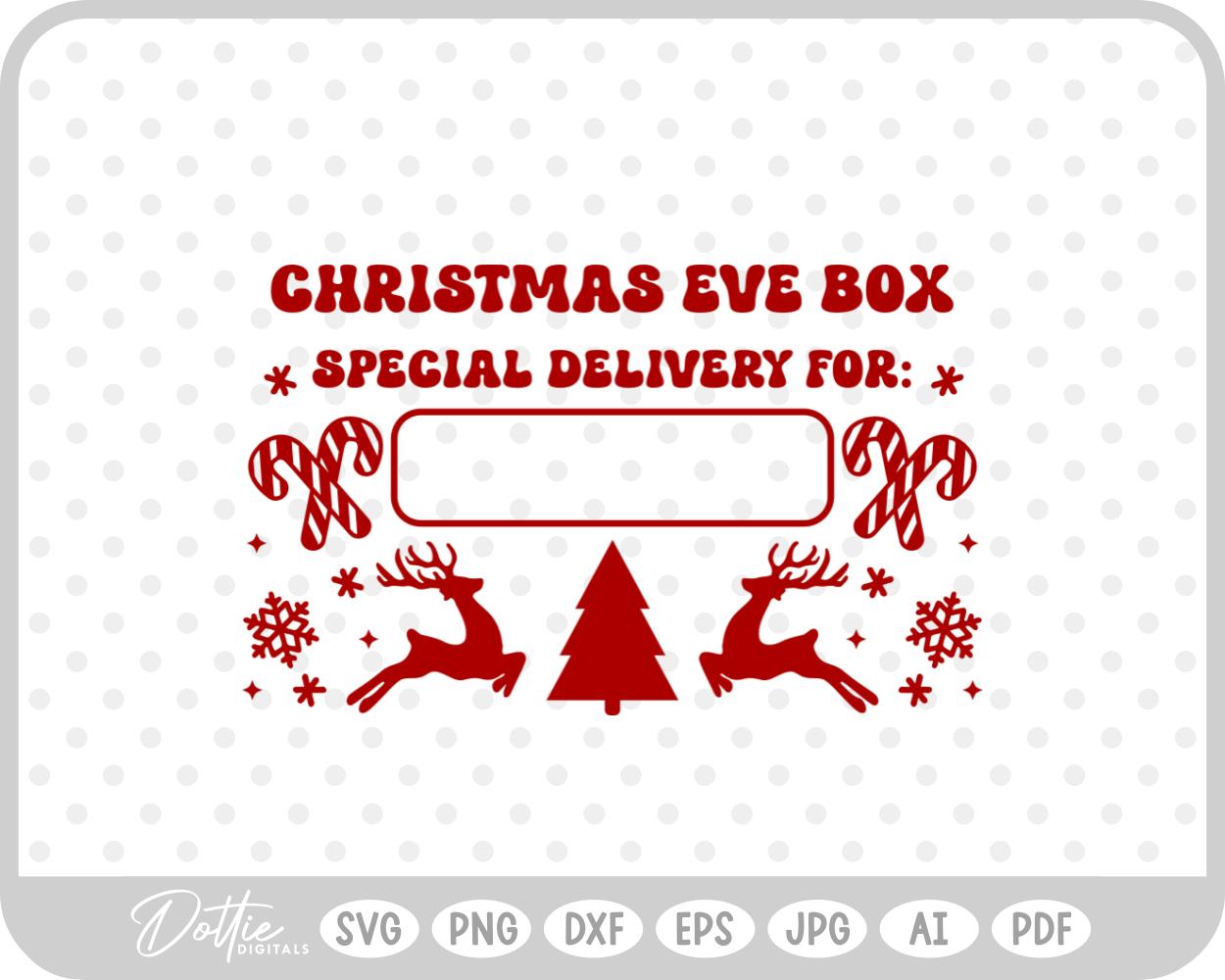 Christmas Eve Box Sticker Name Festive Gift SVG PNG DXF – Cricut Silhouette Cutting File