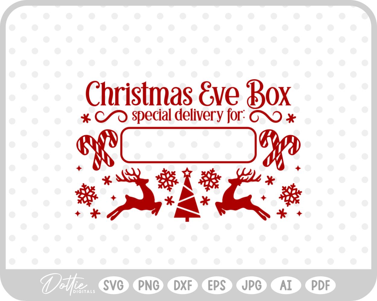 Christmas Eve Box Sticker Name Festive Gift SVG PNG DXF – Cricut Silhouette Cutting File