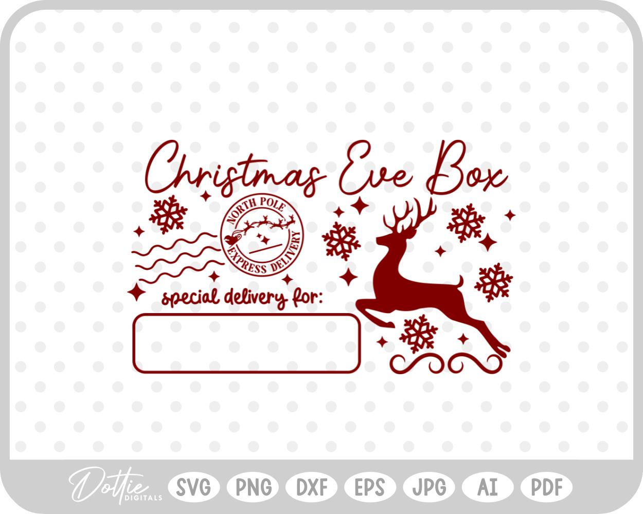 Christmas Eve Box Sticker Name Festive Gift SVG PNG DXF – Cricut Silhouette Cutting File
